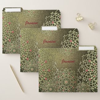 Oriental Luxury Gold Jeweled Mandala & Custom Name File Folder