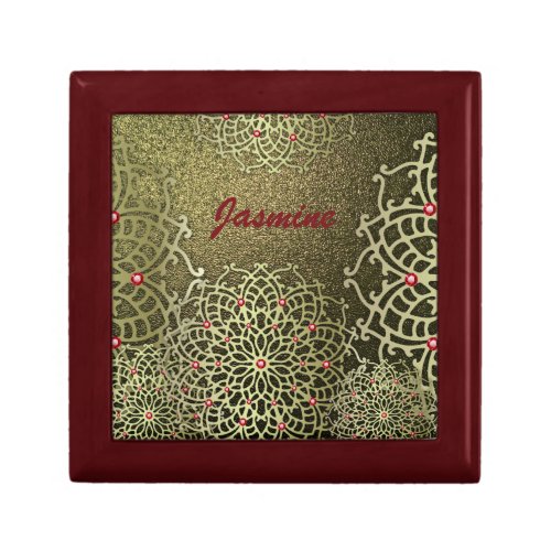 Oriental Luxury Gold Jeweled Mandala  Custom Name Gift Box