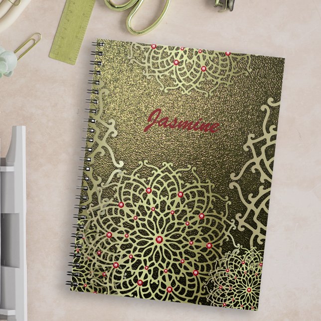 Oriental Luxury Gold Jeweled Mandala & Custom Name Notebook (Creator Uploaded)