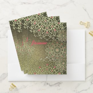Oriental Luxury Gold Jeweled Mandala & Custom Name Pocket Folder
