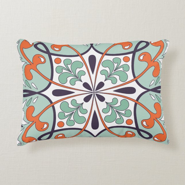 Oriental Moroccan Tile Floral Design Accent Pillow (Front)