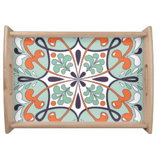 Oriental Moroccan Tile Floral Design Serving Tray