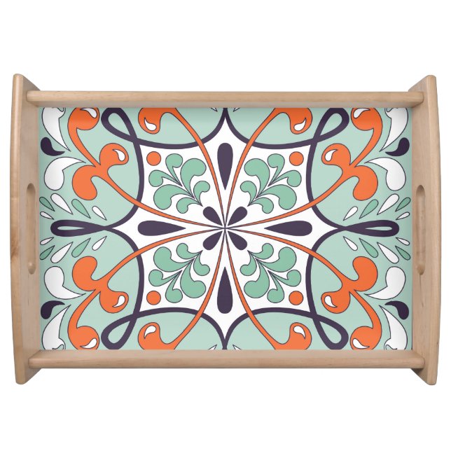Oriental Moroccan Tile Floral Design Serving Tray (Front)