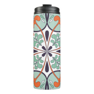 Oriental Moroccan Tile Floral Design Thermal Tumbler
