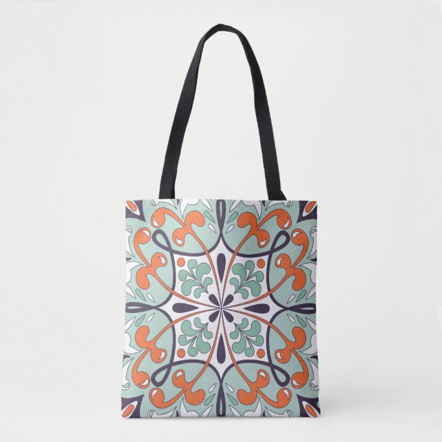 Oriental Moroccan Tile Floral Design Tote Bag (Front)