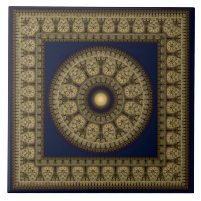 Oriental mosaic framed mandala ceramic tile (Front)