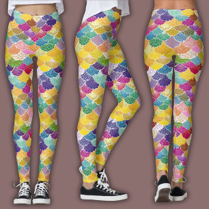 Oriental Mosaic Pattern Rainbow Seigaiha Leggings