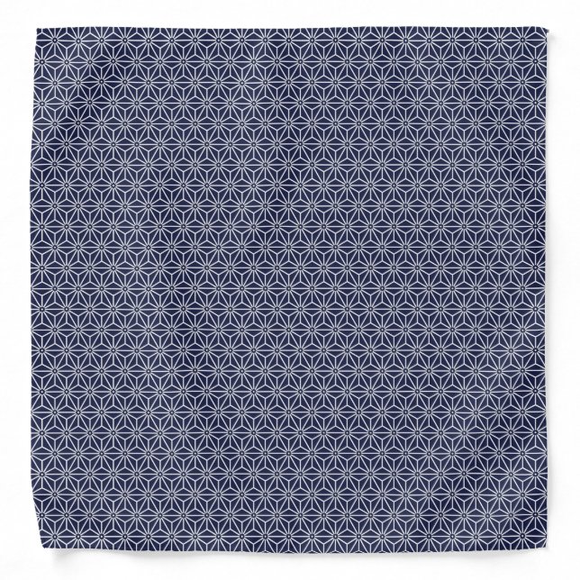 Oriental Navy Blue Asanoha Japan Pattern Bandana (Front)