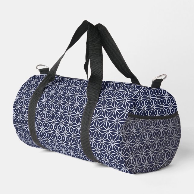 Oriental Navy Blue Asanoha Japan Pattern Duffle Bag (Right Corner)