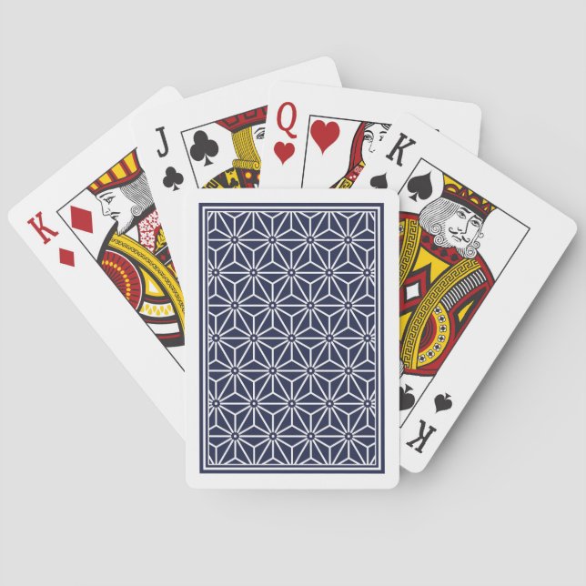 Oriental Navy Blue Asanoha Japan Pattern Poker Cards (Back)
