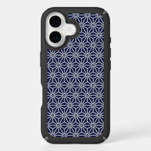 Oriental Navy Blue Asanoha Japan Pattern iPhone 16 Case