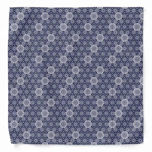 Oriental Navy Blue Star Asanoha Japan Pattern Bandana (Front)