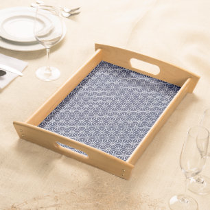 Oriental Navy Blue White Asanoha Japan Pattern Serving Tray