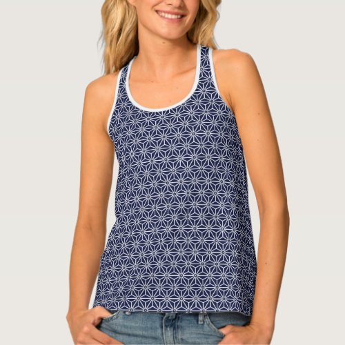 Oriental Navy Blue White Asanoha Japan Pattern Tank Top