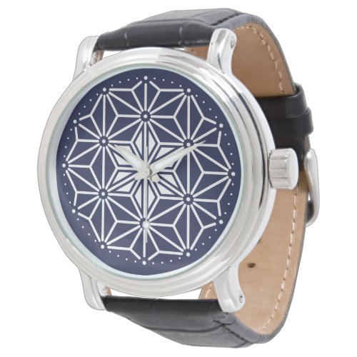 Oriental Navy Blue White Asanoha Japan Pattern Watch