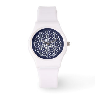 Oriental Navy Blue White Asanoha Japan Pattern Watch
