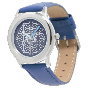 Oriental Navy Blue White Asanoha Japan Pattern Watch