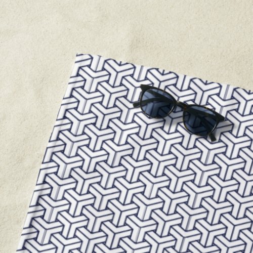 Oriental Navy Blue White Japan Bishamon Pattern Beach Towel