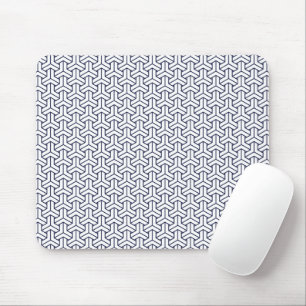 Oriental Navy Blue White Japan Bishamon Pattern Mouse Pad