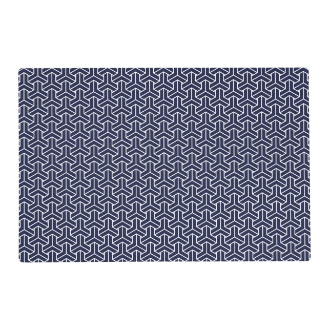 Oriental Navy Blue White Japan Bishamon Pattern Placemat (Front)