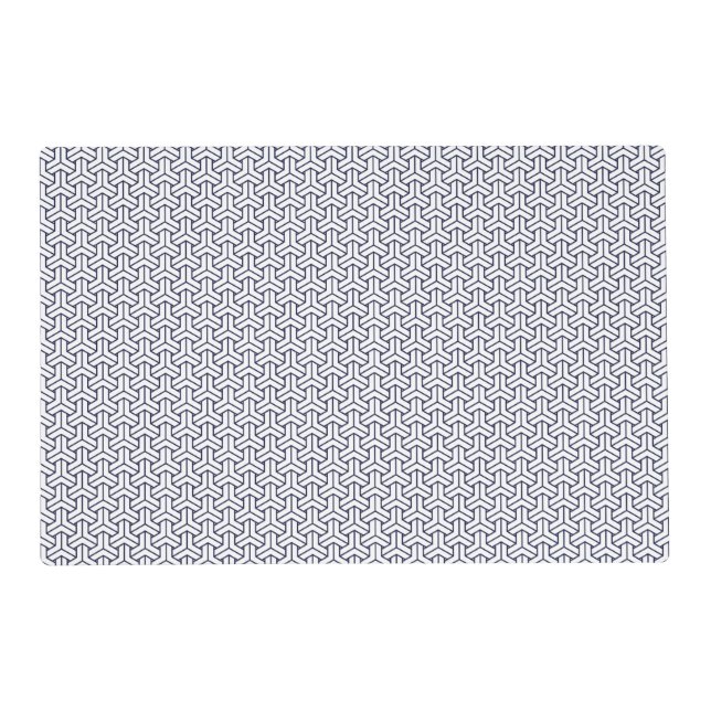 Oriental Navy Blue White Japan Bishamon Pattern Placemat (Front)