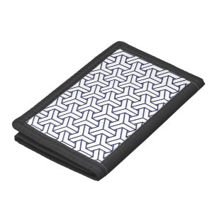 Oriental Navy Blue White Japan Bishamon Pattern Tri-fold Wallet
