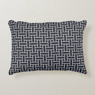 Oriental Navy Blue White Japan Weaving Pattern Accent Pillow