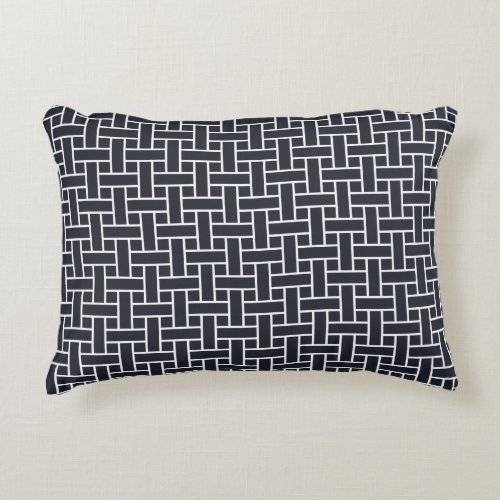 Oriental Navy Blue White Japan Weaving Pattern Accent Pillow