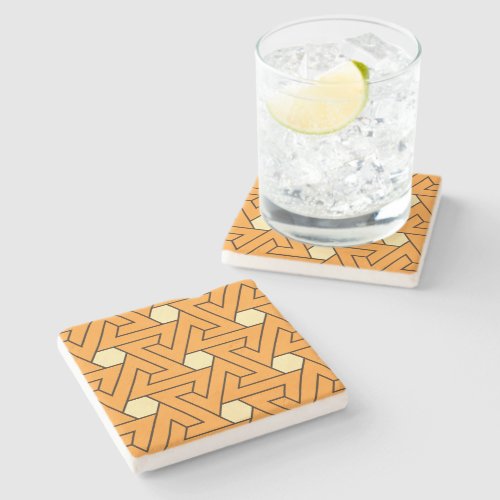 Oriental Orange Beige Hexagon Egyptian Pattern Stone Coaster