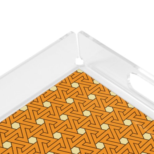 Oriental Orange Beige Triangle Spirals Egyptian Acrylic Tray