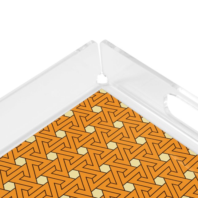 Oriental Orange Beige Triangle Spirals Egyptian Acrylic Tray (Corner)