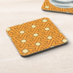 Oriental Orange Beige Triangle Spirals Egyptian Beverage Coaster