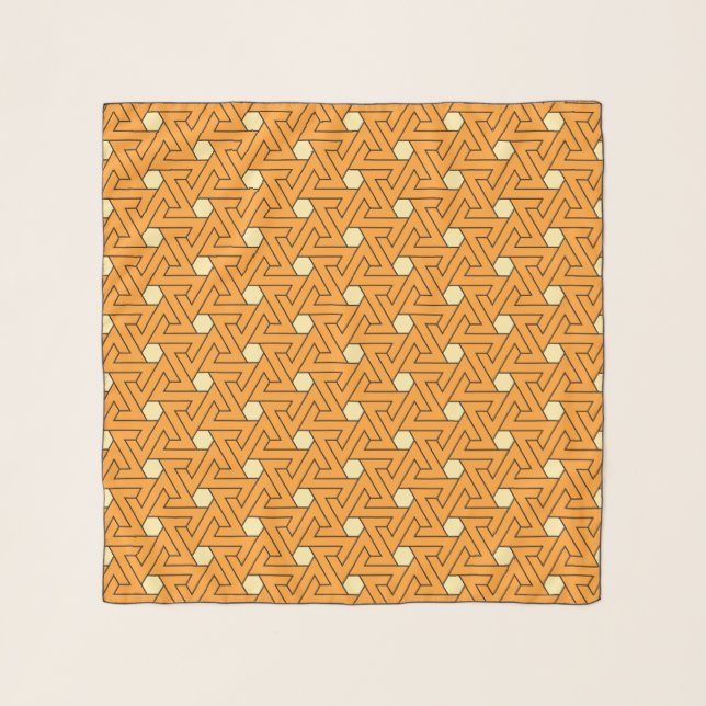 Oriental Orange Beige Triangle Spirals Egyptian Scarf (Front)