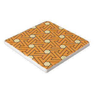 Oriental Orange Beige Triangle Spirals Egyptian Trivet