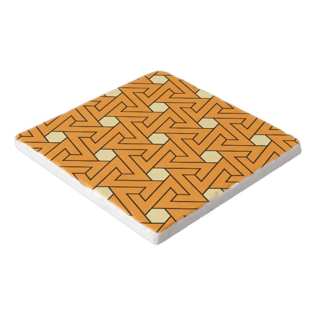 Oriental Orange Beige Triangle Spirals Egyptian Trivet (Corner)