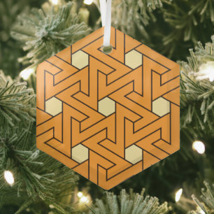Oriental Orange Beige Triple Spiral Arab Pattern Glass Ornament
