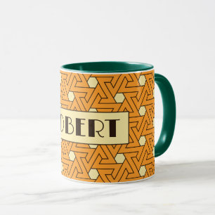 Oriental Orange Beige Triple Spiral Arab Pattern Mug