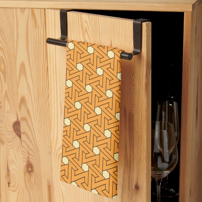 Oriental Orange Beige Triskelion Egyptian Pattern Kitchen Towel (Thirds Fold)