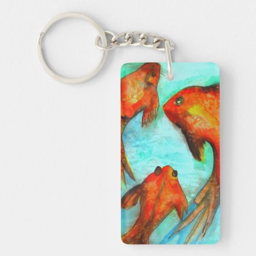 Oriental orange goldfish watercolor original art keychain