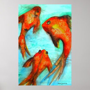 Oriental orange goldfish watercolor original art poster