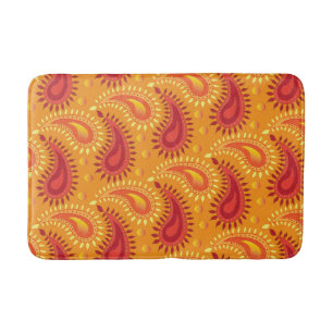 Oriental Orange Persian Paisley Pattern Bath Mat