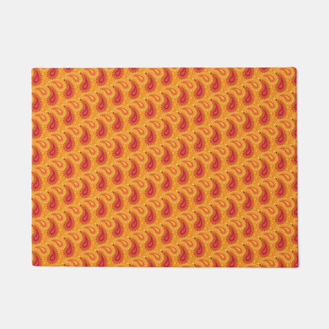 Oriental Orange Persian Paisley Pattern Doormat (Front)