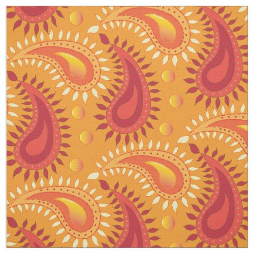 Oriental Orange Persian Paisley Pattern Fabric