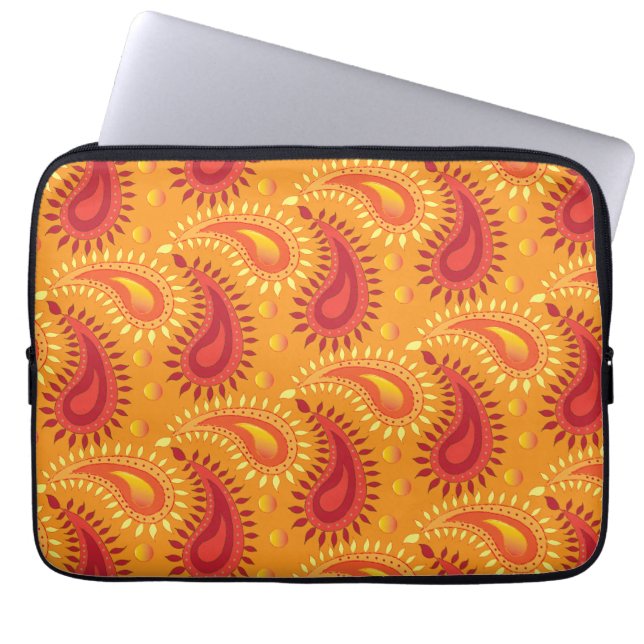 Oriental Orange Persian Paisley Pattern Laptop Sleeve (Front)