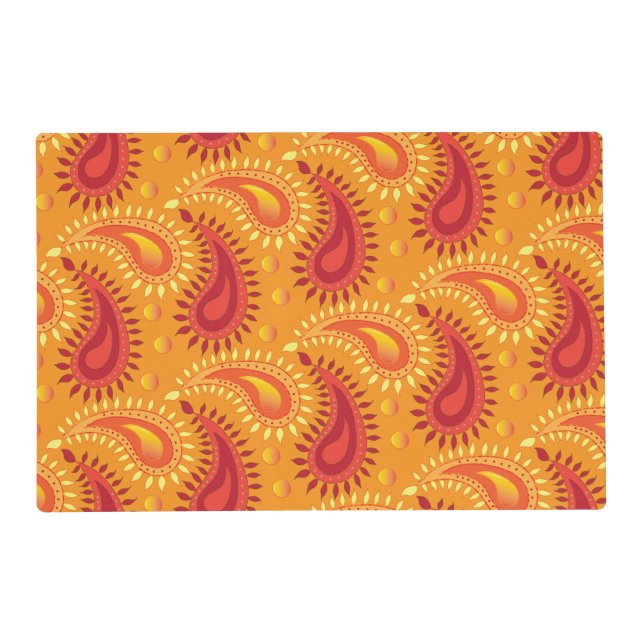 Oriental Orange Persian Paisley Pattern Placemat (Front)