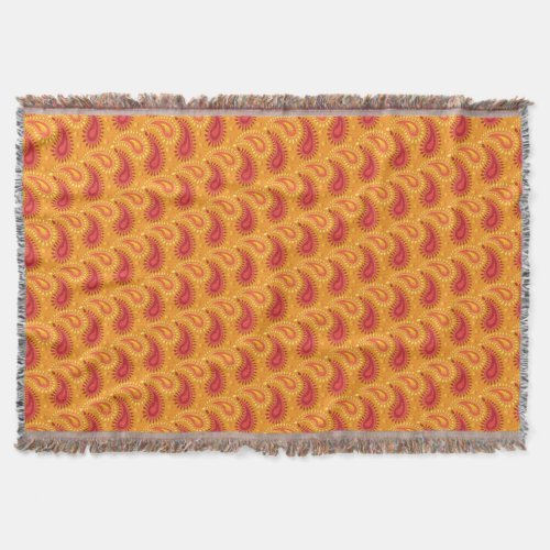 Oriental Orange Persian Paisley Pattern Throw Blanket