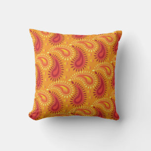 Oriental Orange Persian Paisley Pattern Throw Pillow