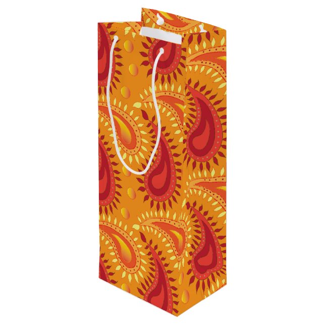 Oriental Orange Persian Paisley Pattern Wine Gift Bag (Back Angled)