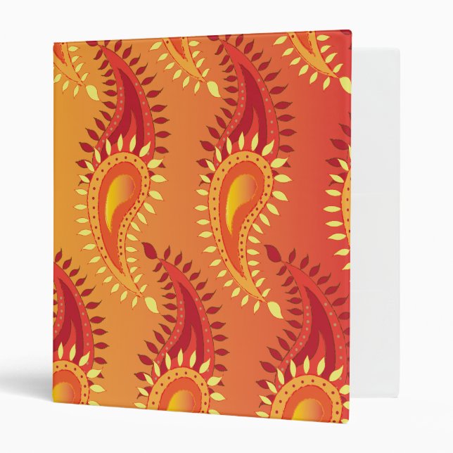 Oriental Orange Twin flame Persian Paisley Pattern Binder (Front/Inside)