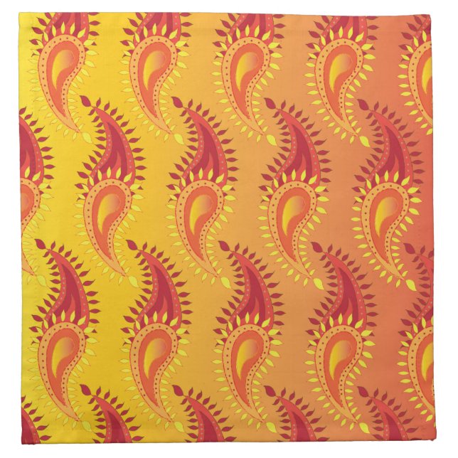 Oriental Orange Twin flame Persian Paisley Pattern Cloth Napkin (Front)